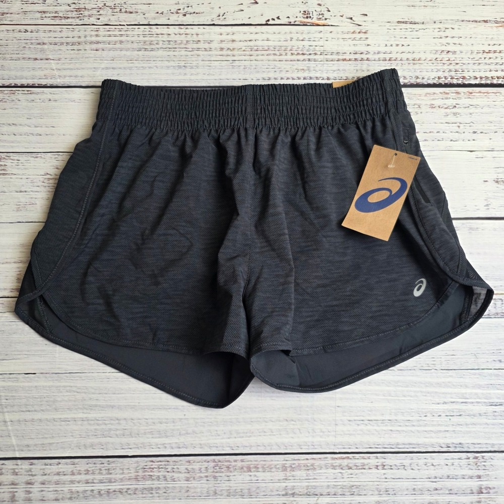 ASICS Womens Small Mesh Piecing Run Short Black Charcoal ACWWSH2005 Lined Gym